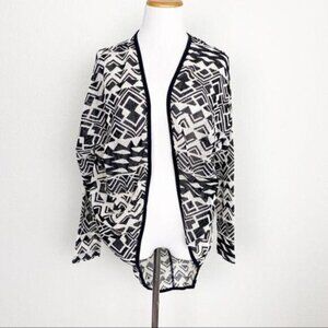 Umgee Womens Medium Aztec Southwestern Black Cream Cocoon Open Front Cardigan